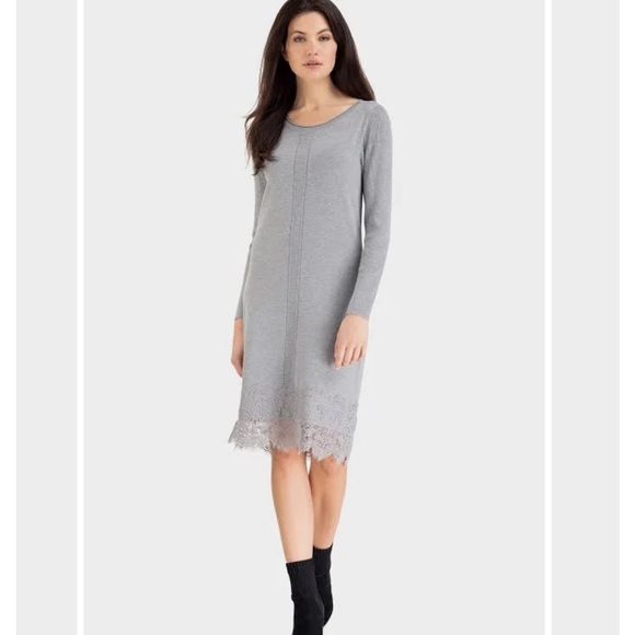 Tribal Dresses & Skirts - NWT🍀Tribal Women's Gray Long Sleeve Mock Neck Lace-Overlay Sweater Dress Size S